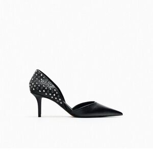 ZARA Black Stud-Embellished Pointed-Toe Women’s Pump